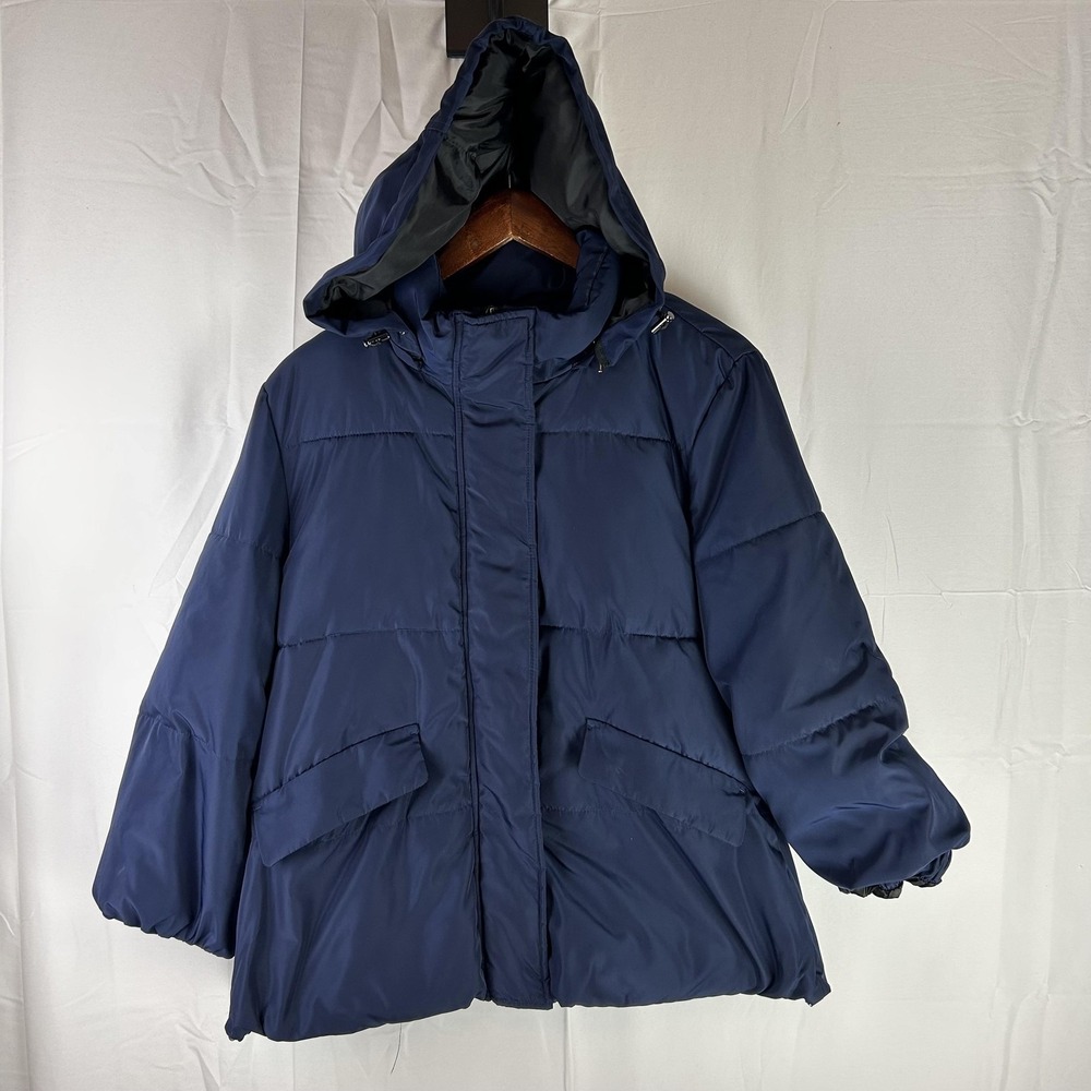 Lark & Ro Jacket Womens Medium Blue‎ Puffer Hooded Removable Zip Pockets Quilted